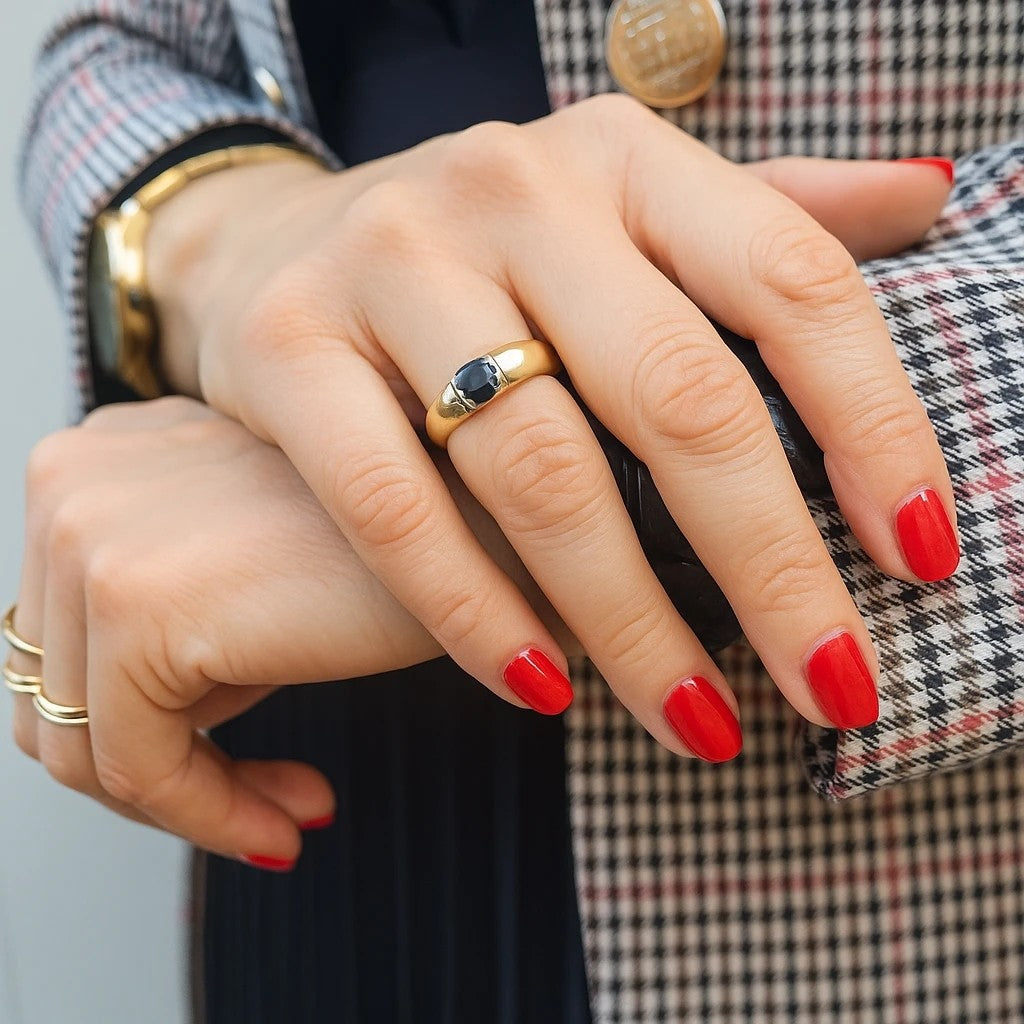 Inel Aur 8K Cu Piatră Neagră Mare