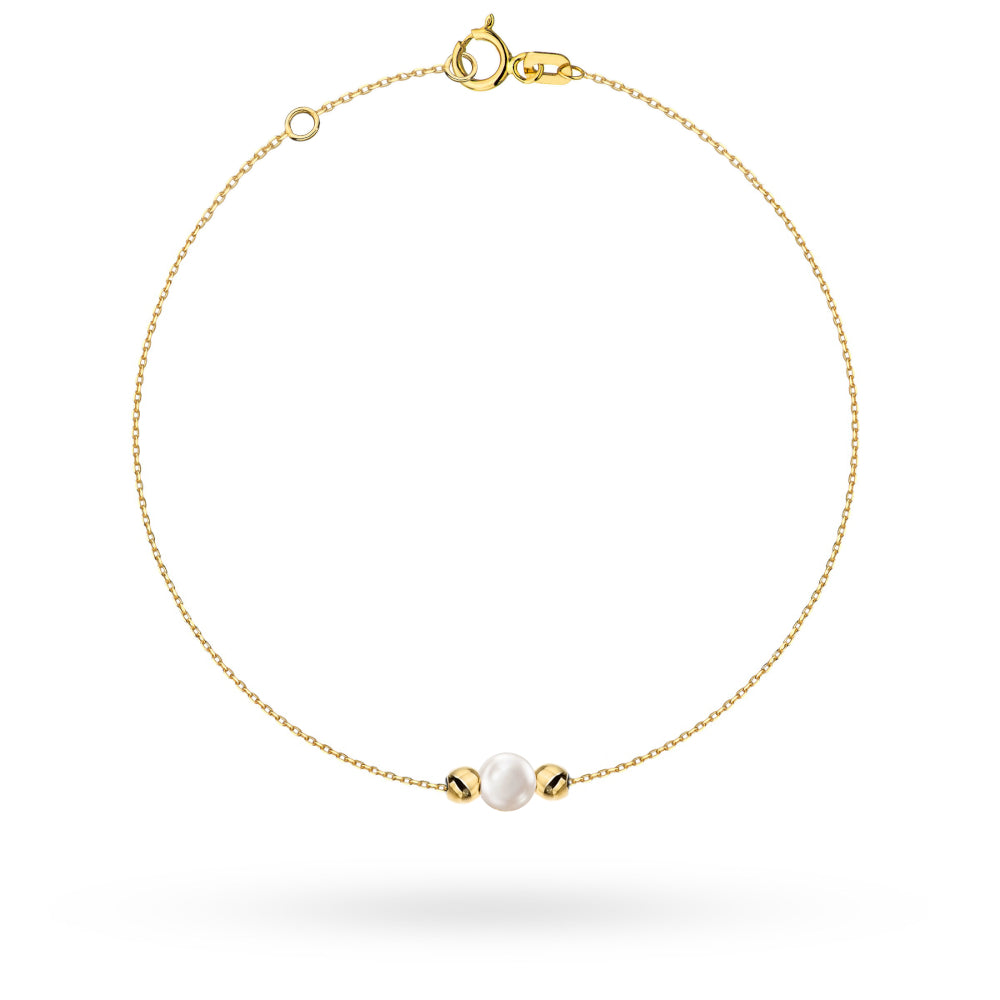 Brățară Aur 14K cu Perlă Naturală și Biluțe Delicate