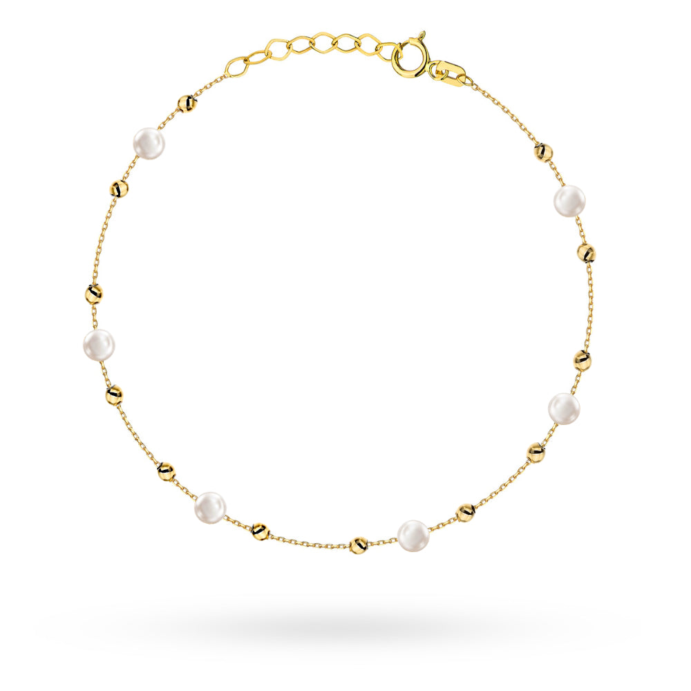 Brățară Aur 14K cu Mărgele Netede și Perle Naturale