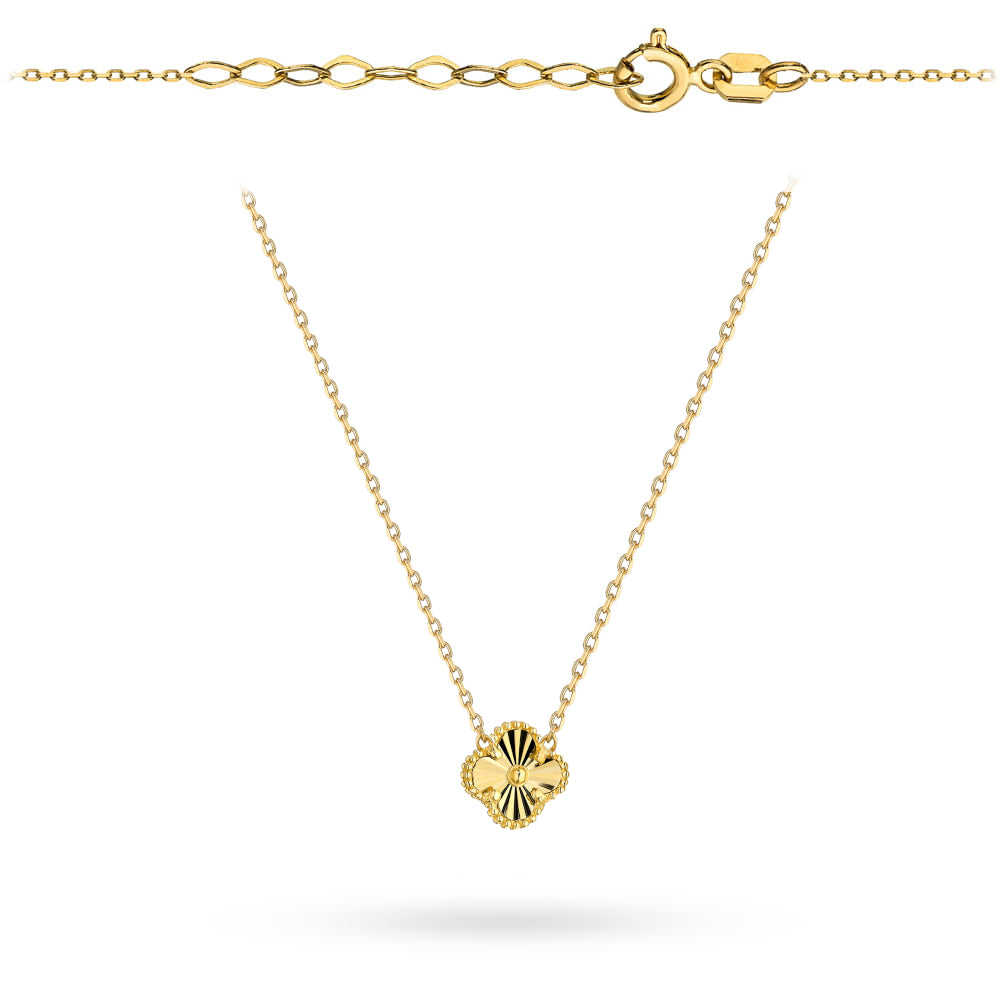 Colier Aur 14K Trifoi Cu 10mm Detalii – Eleganță și Noroc