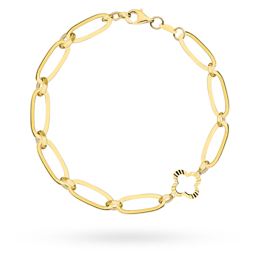 Bratara Aur 14K cu Zale Lungi și Trifoi Diamantat