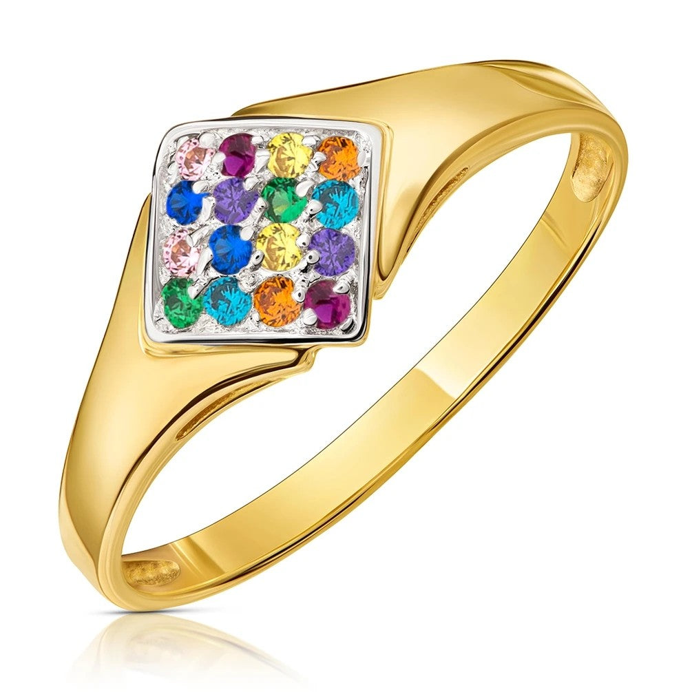 Inel Aur 8K cu Pietre Colorate Pătrate