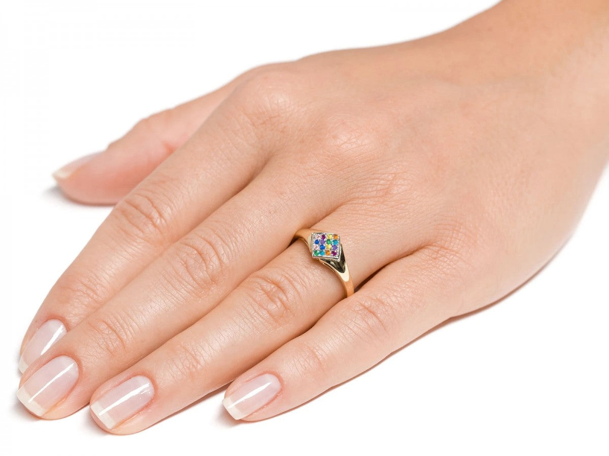 Inel Aur 8K cu Pietre Colorate Pătrate
