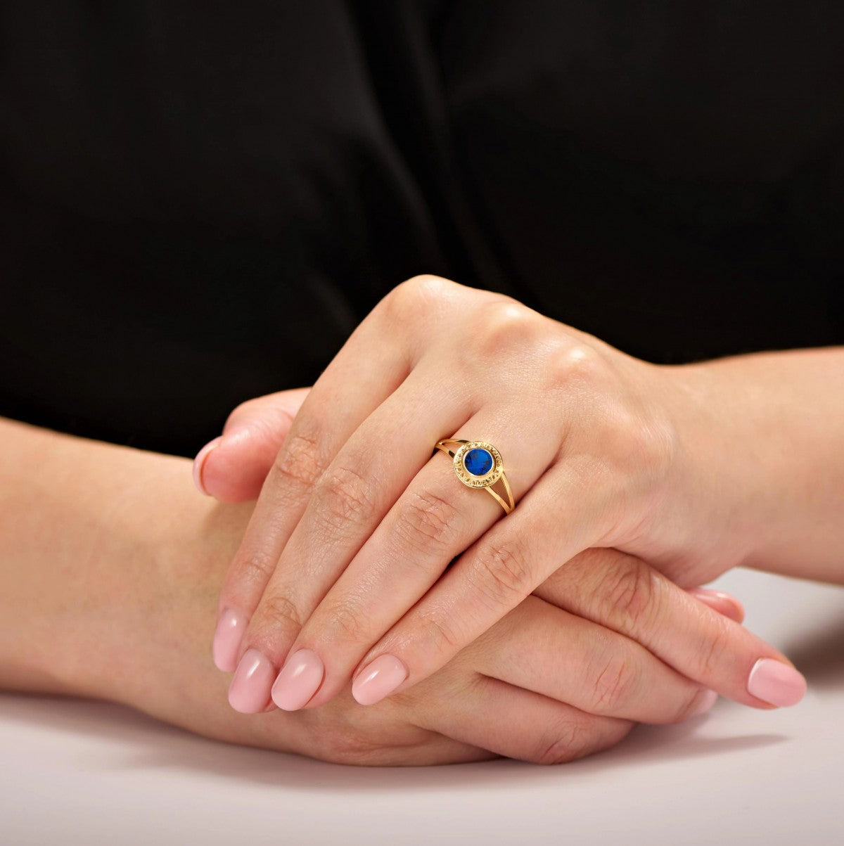 Inel Aur 8K Ajourat cu Zirconiu Albastru - Eleganță Unică