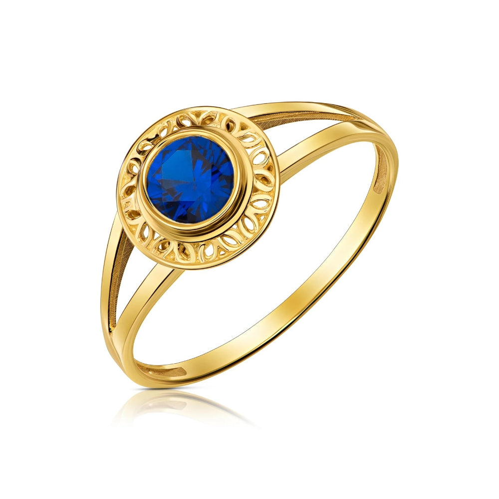 Inel Aur 8K Ajourat cu Zirconiu Albastru - Eleganță Unică