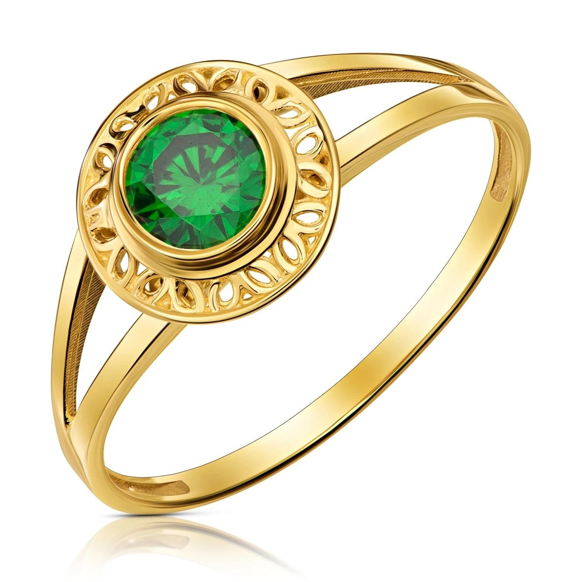 Inel Aur 8K Ajourat cu Zirconiu Verde - Eleganță Clasic