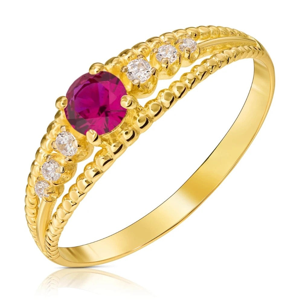 Inel Aur 8K Cu Piatră Rubinie și Zirconiu