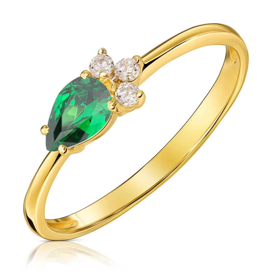 Inel Aur 8K Cu Piatră Verde