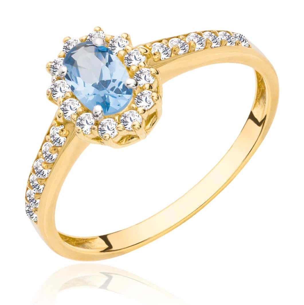 Inel Aur 8K Cu Piatra Albastră și Zirconiu