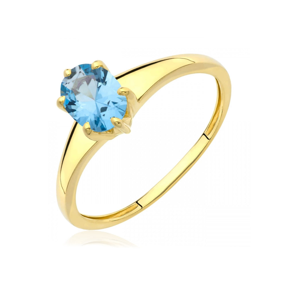 Inel Aur 8K Cu Piatră Albastră Ovală