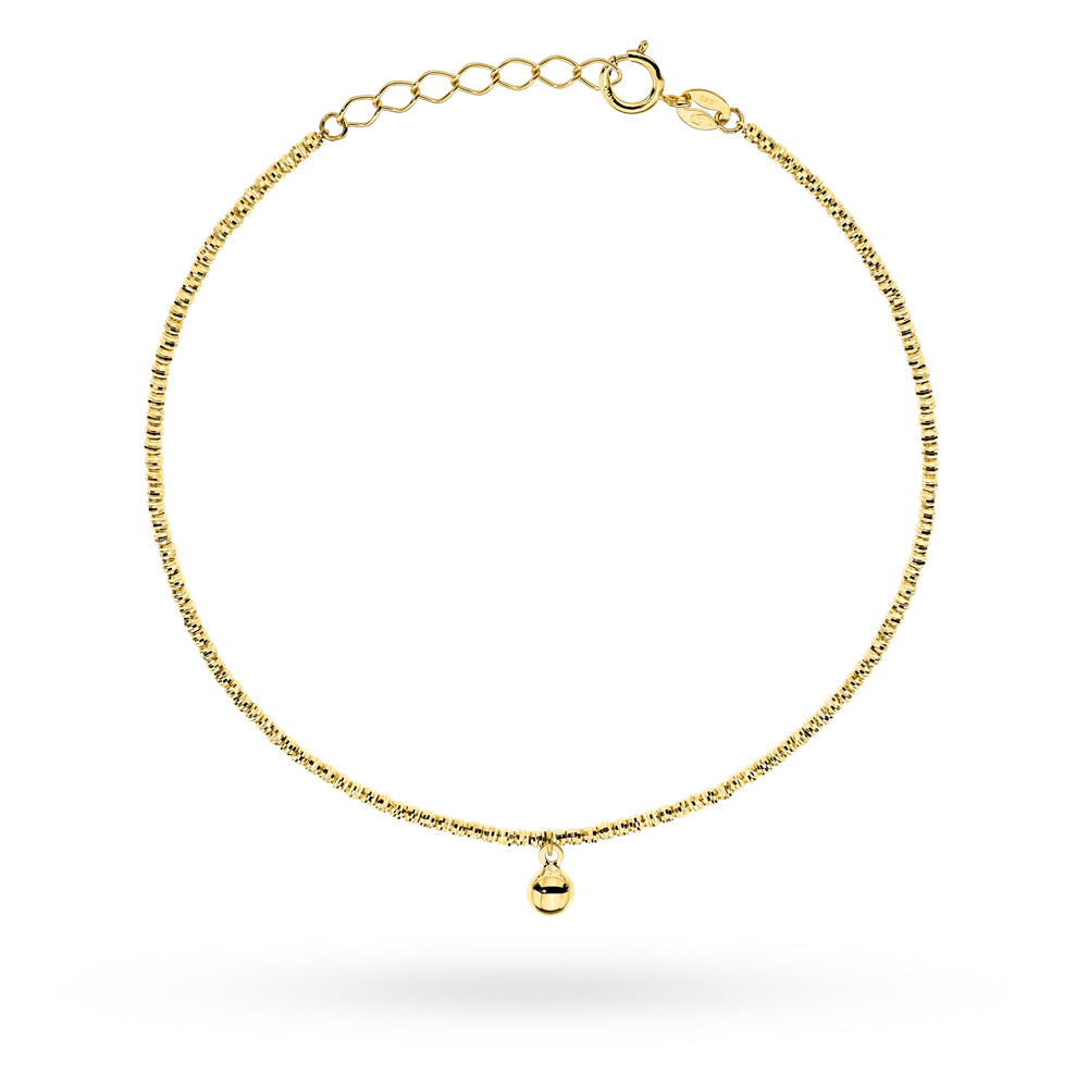 Brățară Aur 14K Cu Bile Diamantate și Bilă Suspendată