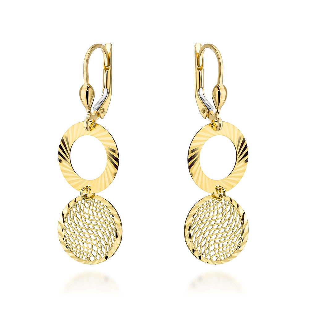 Cercei Aur 14K Cu Inel Diamantat și Cerc Ajourat