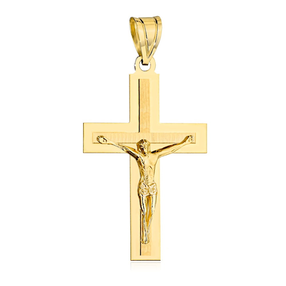Cruciuliță Aur 14K cu Isus și Finisaj Satinat