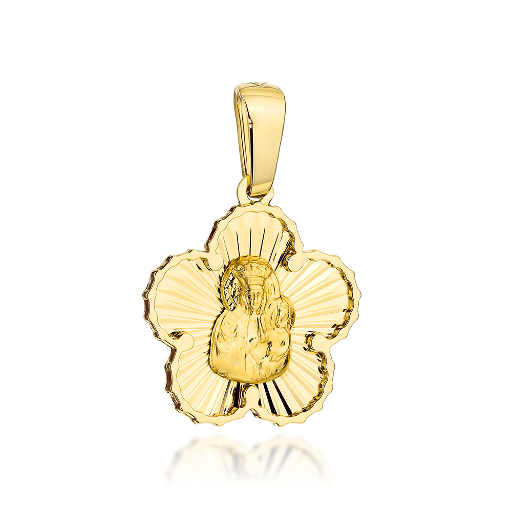 Medalion Aur 14K Maica Domnului Częstochowska în Floare Diamantată