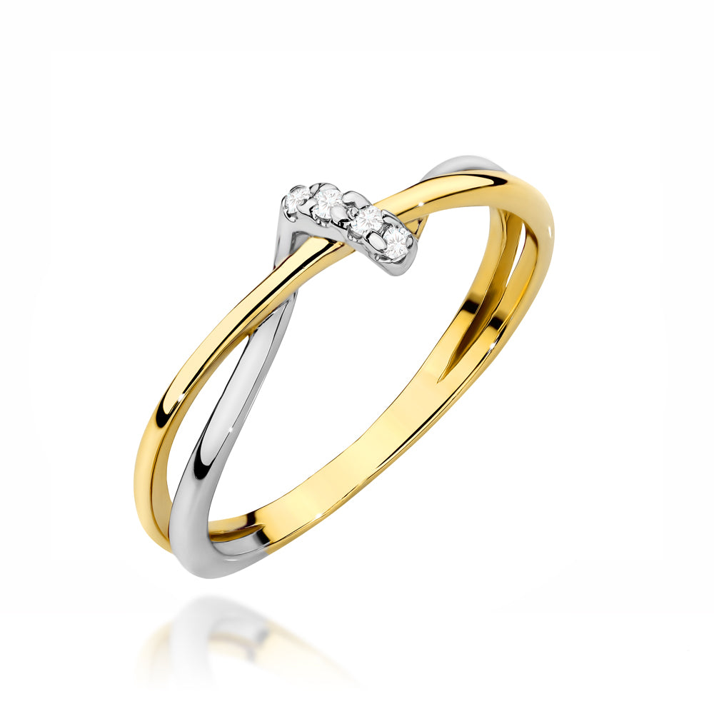 Inel Aur 14K Împletit cu Zirconii în Două Culori