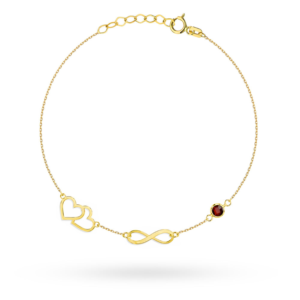 Bratara Aur 14K Inimă, Infinit & Piatră Rubin
