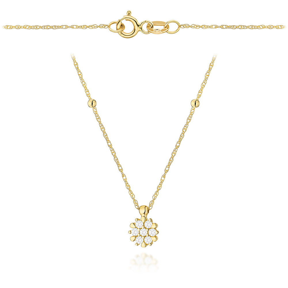 Colier Aur 14K Floare cu Zirconii și Bile Netede