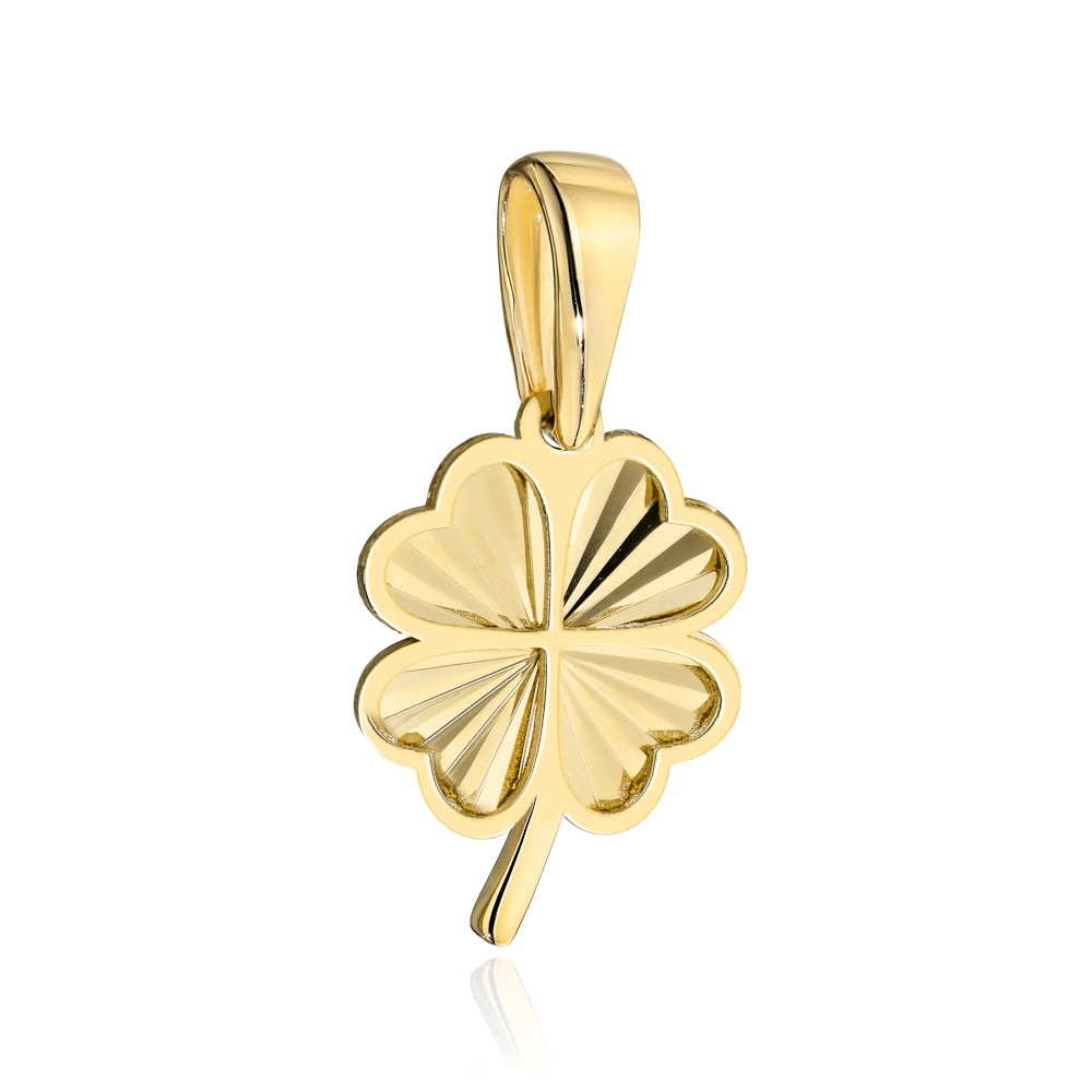 Pandantiv Aur 14K Trifoi Diamantat cu Tulpina