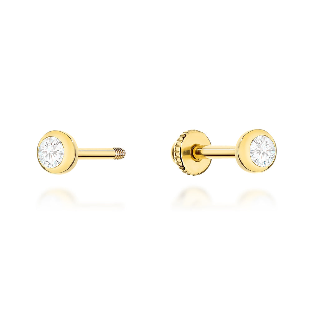 Cercei Aur 14K Cu Zirconiu și Șurub - Eleganță Clasic