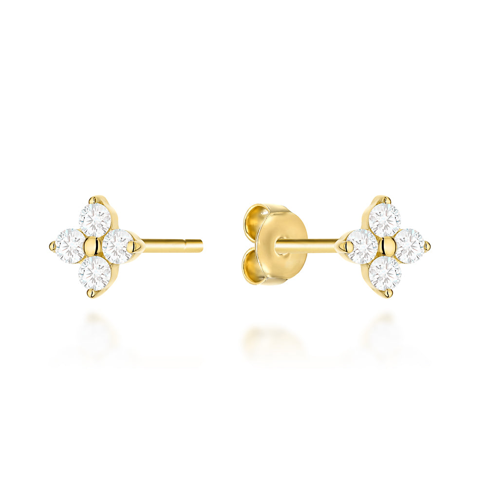 Cercei Aur 14K Floare cu Zirconii Albe