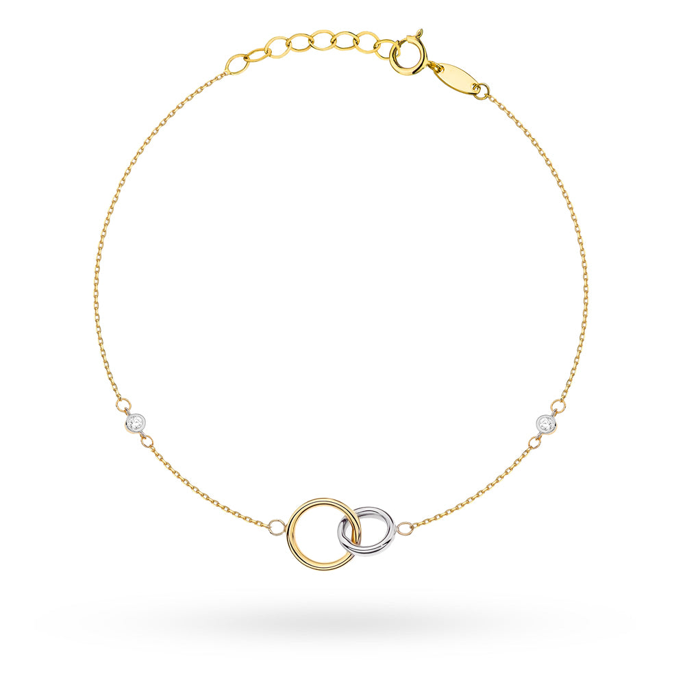 Bratara Aur 14K cu Cerculete Impletite Bicolore si Zirconii