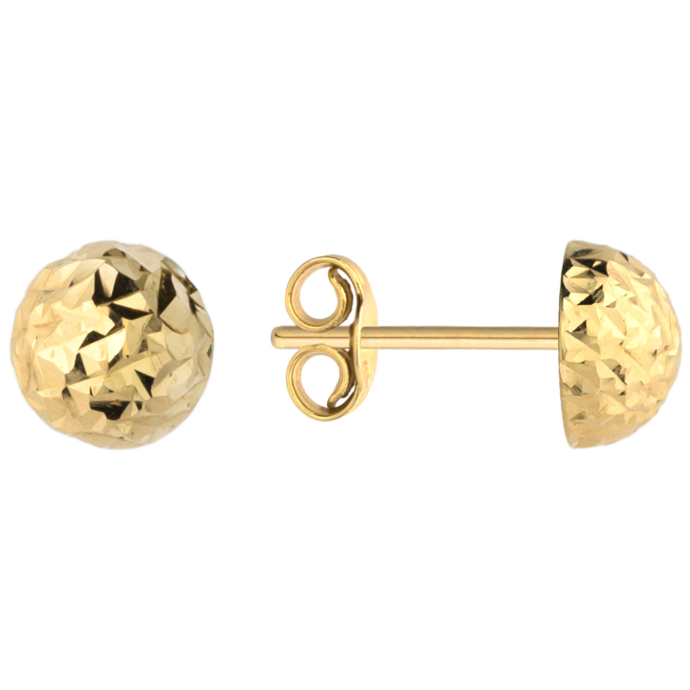 Cercei Din Aur 9K Semisfere Diamantate 7 Mm