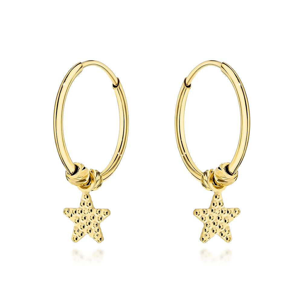 Cercei Aur 14K Tip Creole cu Steluțe și Biluțe Diamantate