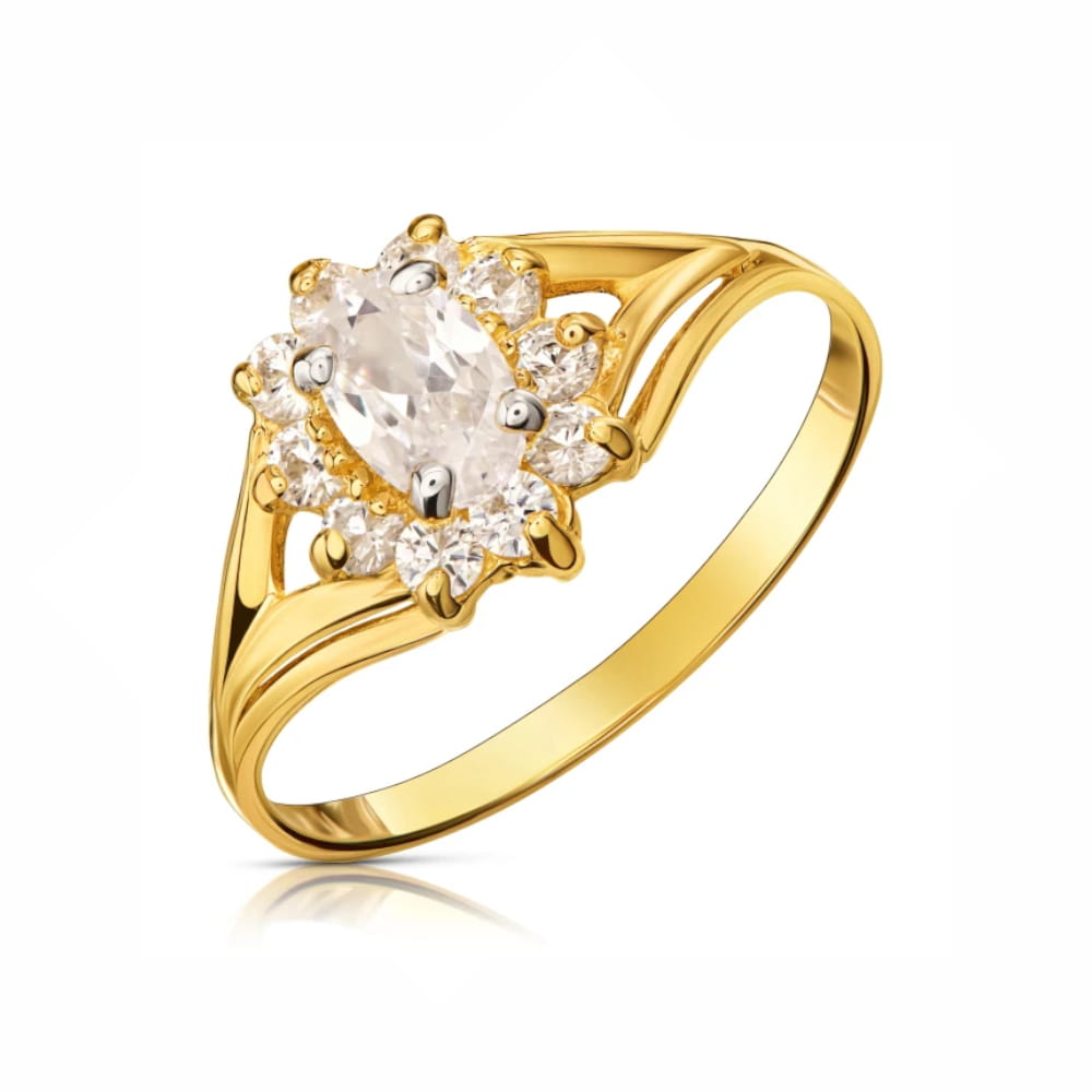 Inel Modern Din Aur 8K Cu Pietre Zirconiu Tăietură Marchiză