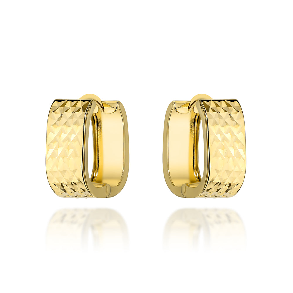 Cercei Aur 14K Dreptunghiulari Diamentați cu Bandă Lată