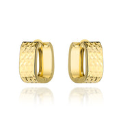 Cercei Aur 14K Dreptunghiulari Diamentați cu Bandă Lată
