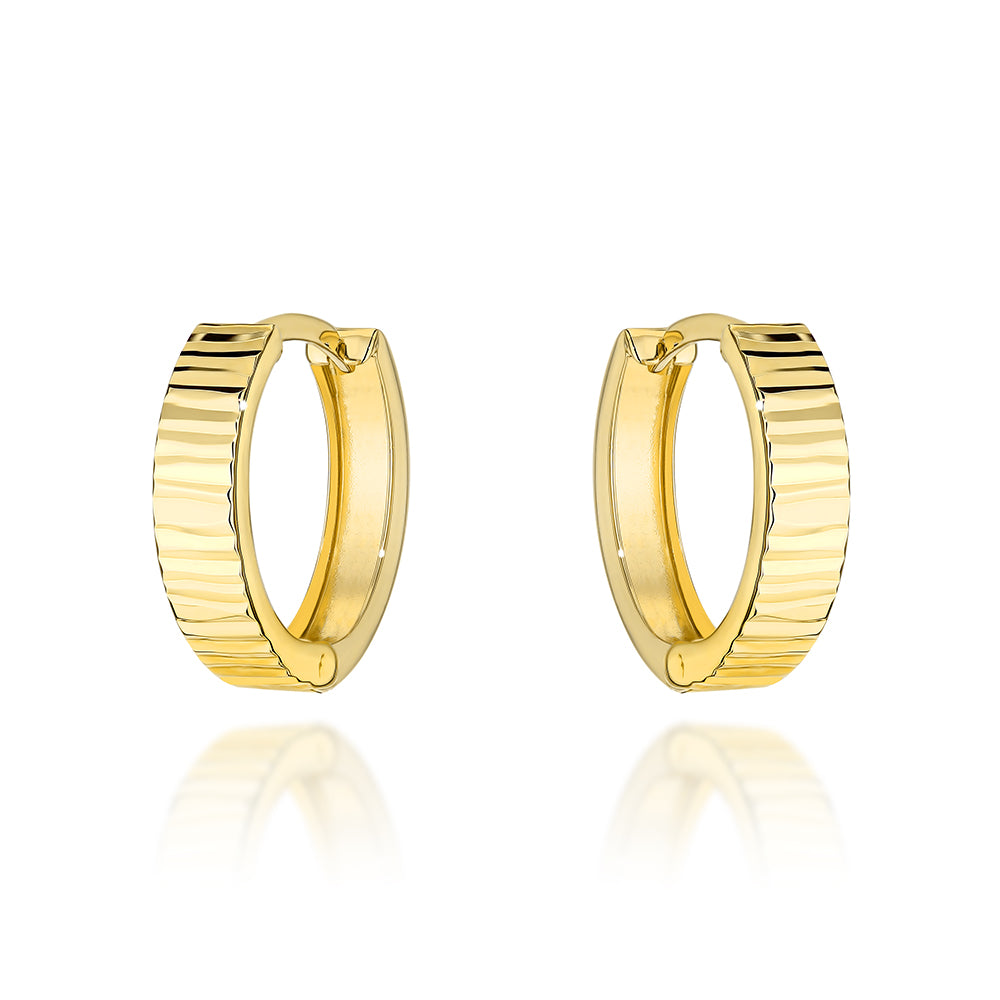 Cercei Aur 14K Rotunzi Ornamentati cu Striatii