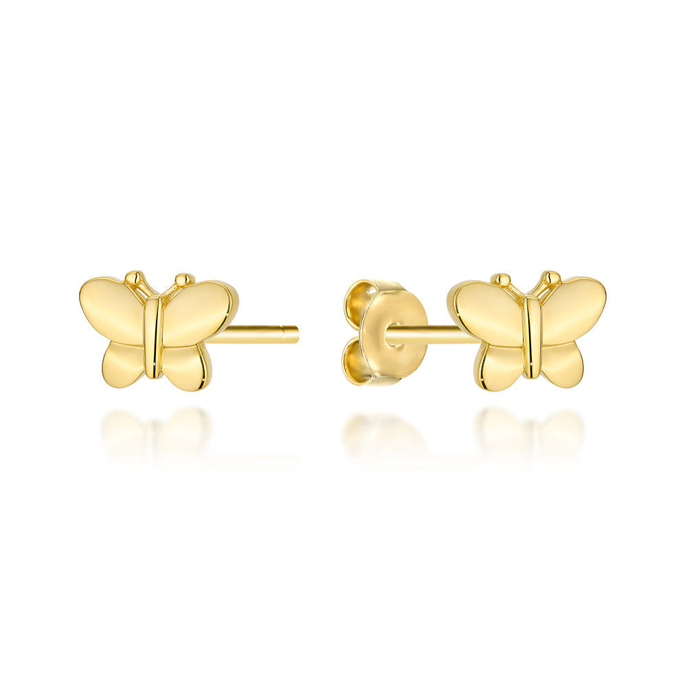 Cercei Aur 14K Model Fluture Plat cu Sistem de Închidere Tip Tijă