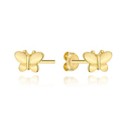 Cercei Aur 14K Model Fluture Plat cu Sistem de Închidere Tip Tijă