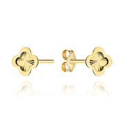 Cercei Aur 14K Model Trifoi Diantat cu Montură Netedă pe Tijă