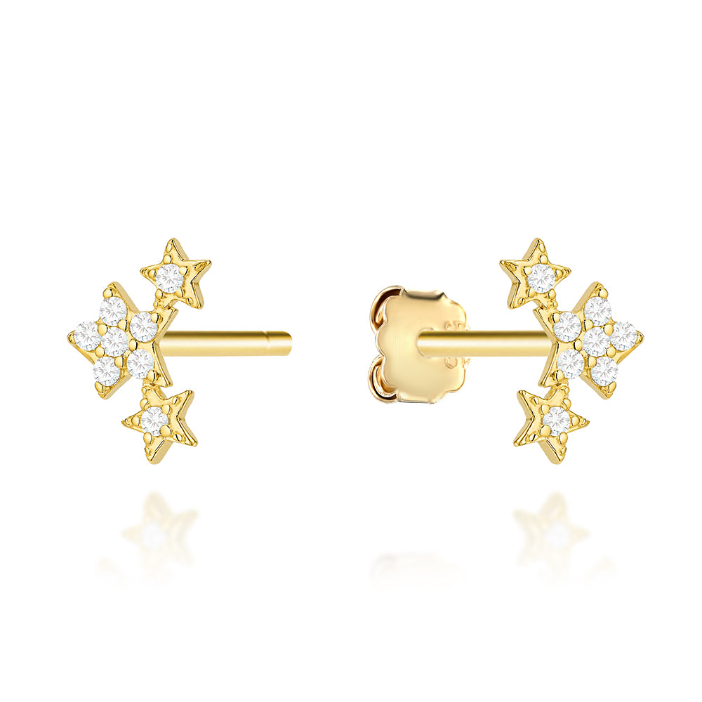 Cercei Aur 14K Stele Triple Decorative Cu Zirconii