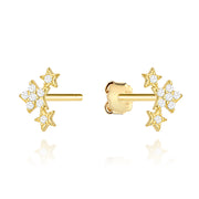 Cercei Aur 14K Stele Triple Decorative Cu Zirconii