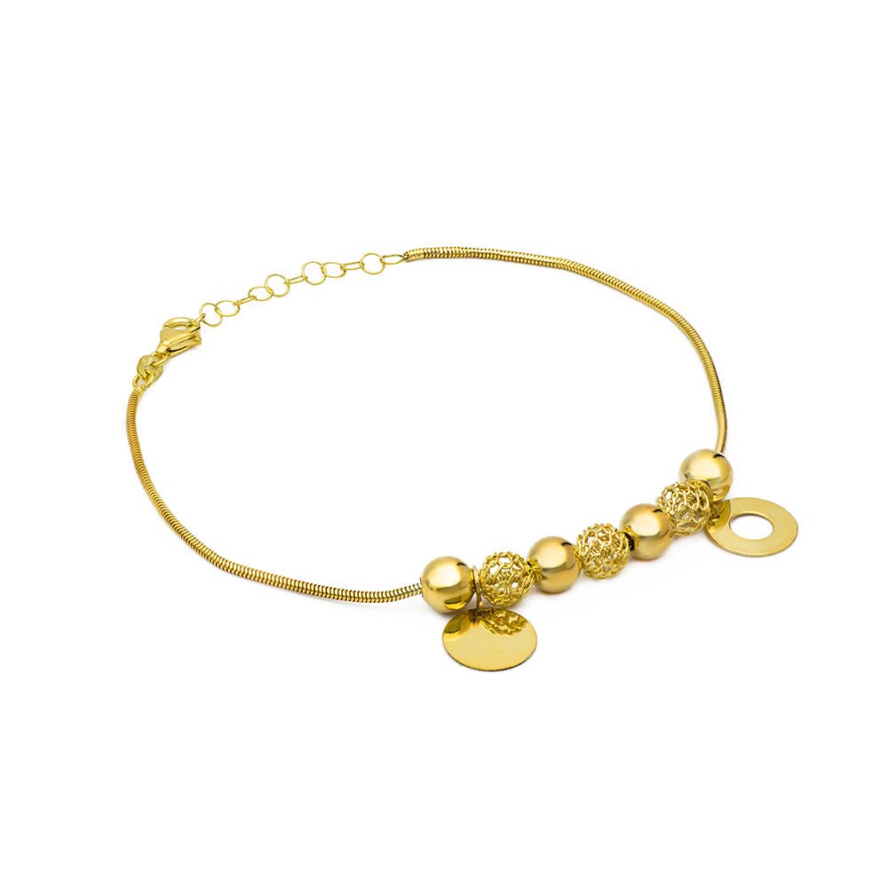 Brățară Aur 14K cu Bile și Pandantive Inel și Cerc Complet