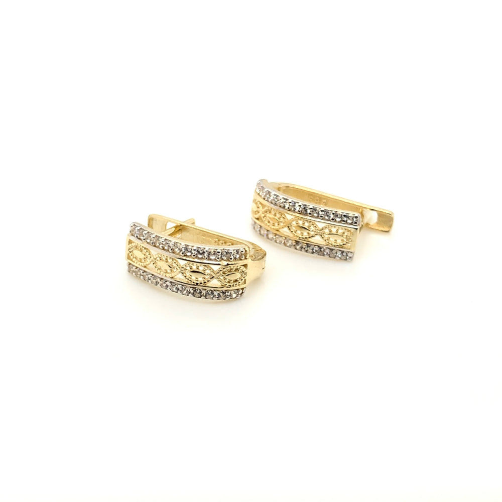 Cercei Aur 14K cu Zirconiu, Design Dublu Rând