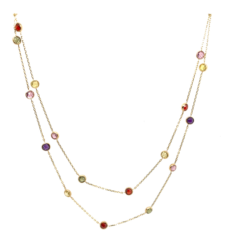 Colier Dublu cu Pietre Colorate din Aur 14K