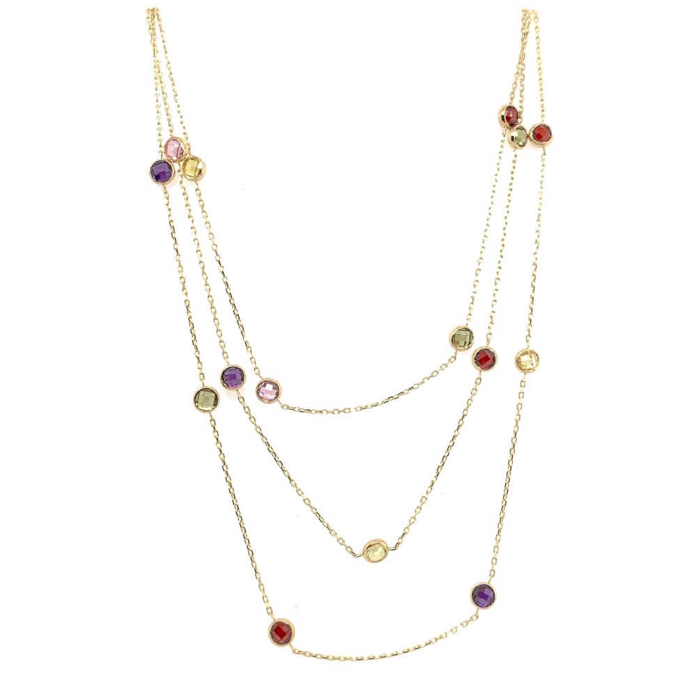 Colier Triplu cu Pietre Colorate din Aur 14K