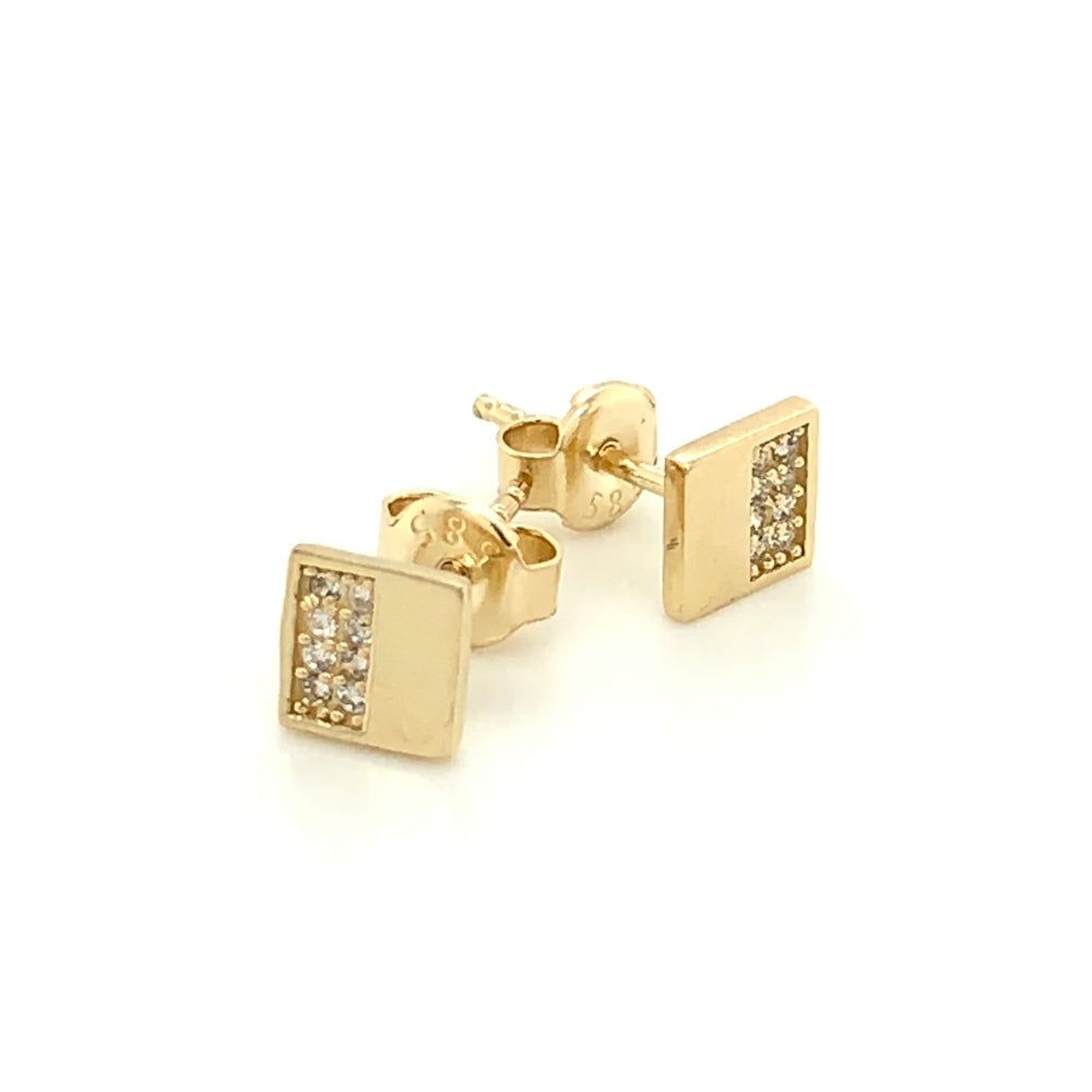 Cercei Aur 14K Cu Zirconii, Design Dublu