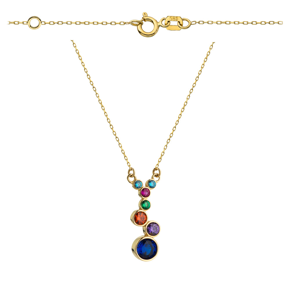 Colier cu Pandantiv cu Pietre multicolore- Aur 14k