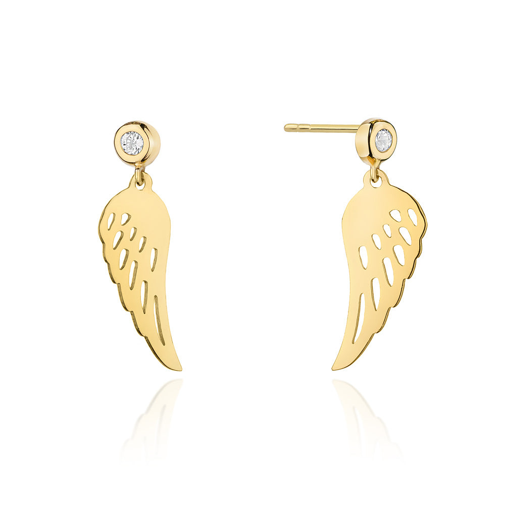 Cercei Aur 14k cu Aripi de Ingeras si Zirconii Albe