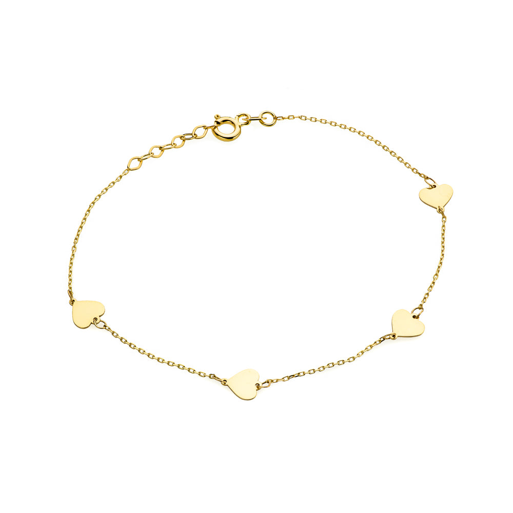 Brățară Aur 14K Delicată Cu Patru Inimioare Pline