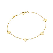 Brățară Aur 14K Delicată Cu Patru Inimioare Pline