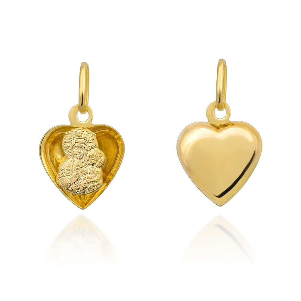 Medalion Aur 14K Maica Domnului Cu Pruncul În Formă De Inimă