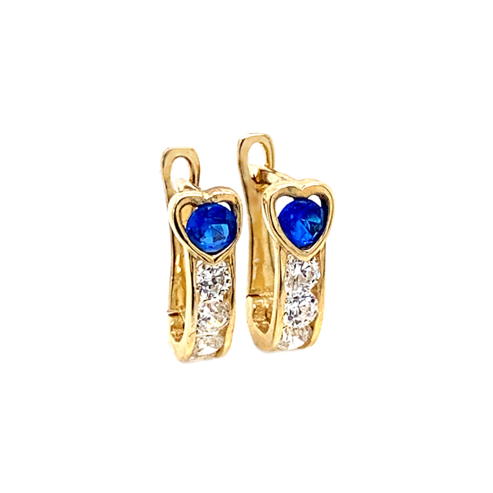 Cercei Aur 14K cu Zirconiu, Model Inimă, Culoare Granat