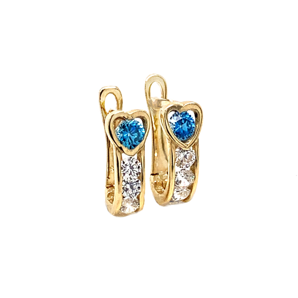 Cercei Aur 14K cu Zirconiu, Model Inimă Safir
