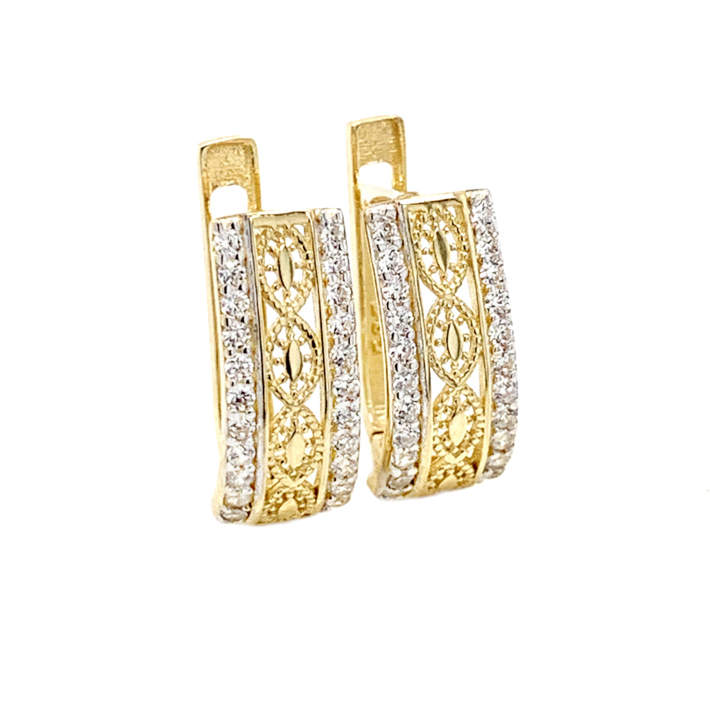 Cercei Aur 14K cu Zirconiu, Design Dublu Rând