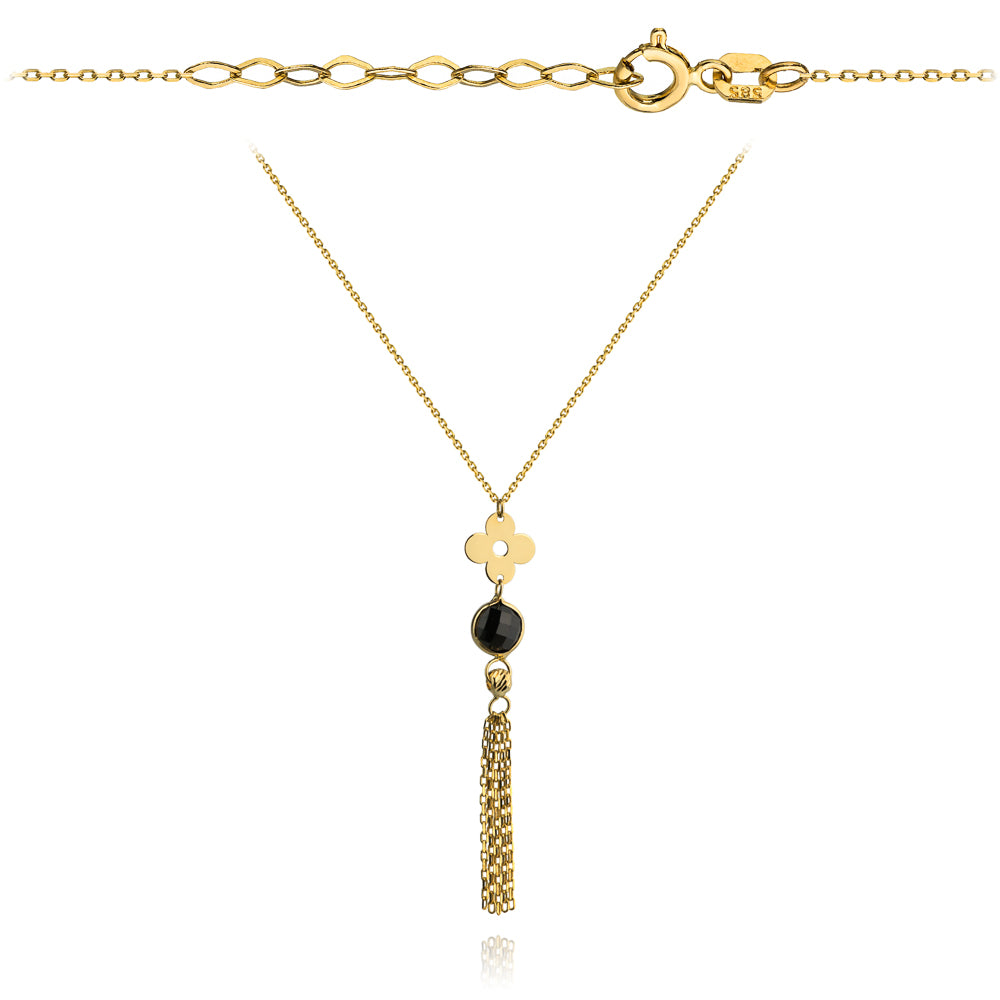 Colier cu Floare, Biluta si Piatra Neagra- Aur 14k